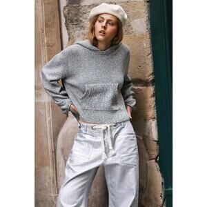 WE THE FREE Sweater S Twisted Heart Hooded Pullover 100% Cotton Marled Gray